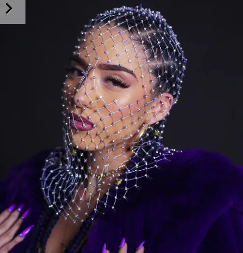 Fashion Nightclub Shiny Diamond Full Face Mesh Headscraf Hair Accessories Luxury Party Balaclava Mask Girls Hat Skullies Beanie