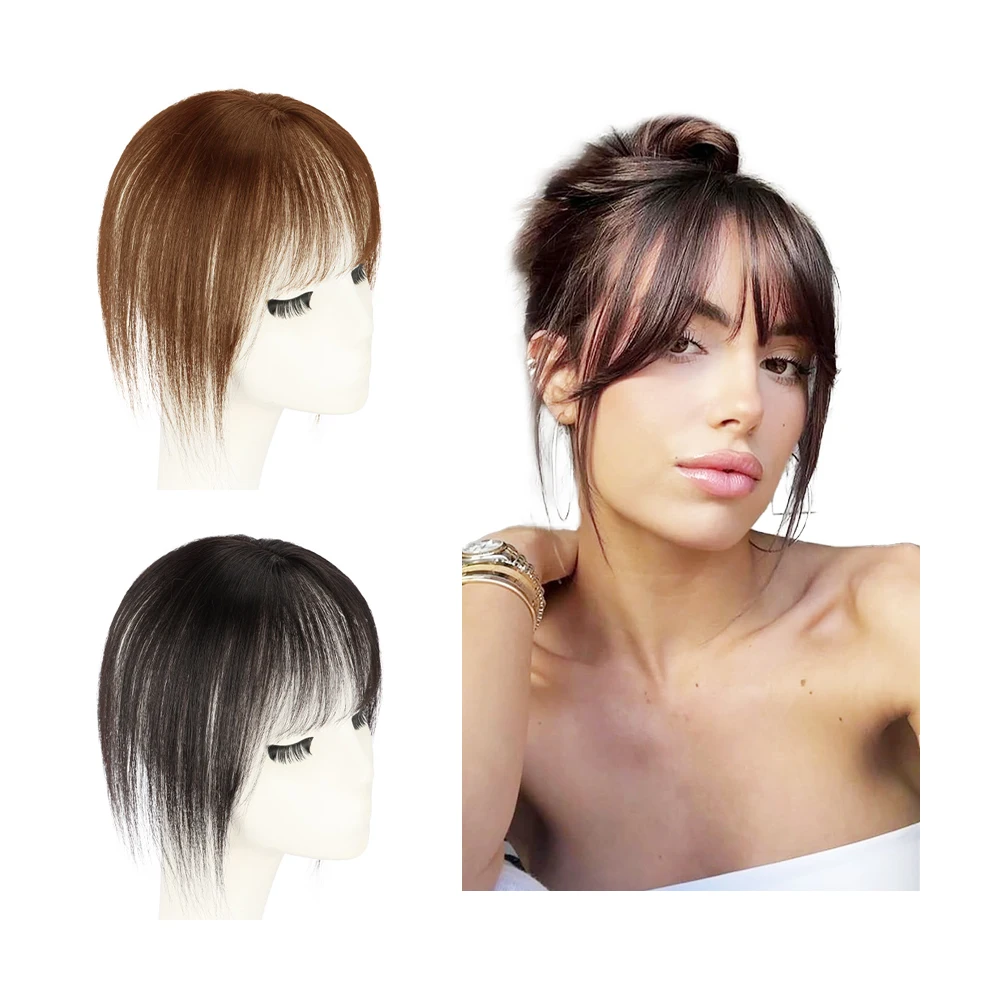 Shinein Natural Hairline Hand Tied 3D Air Side Front Bangs Hair Fringe Invisible Clip in Human Hair Bangs Extension