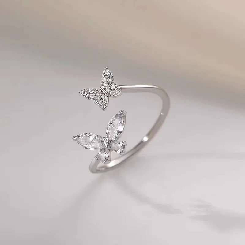 Женское кольцо в Корейском стиле с двойными бабочками и 925