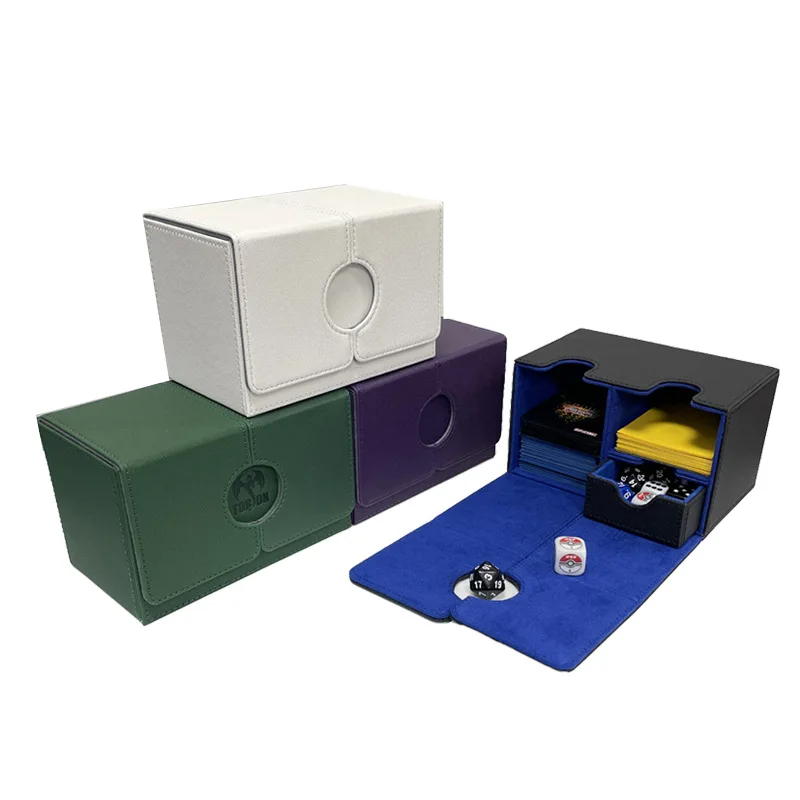 PU Leather Three Grid Space Large Capacity Board Game Accessories Flip Deck Playing Cards Box