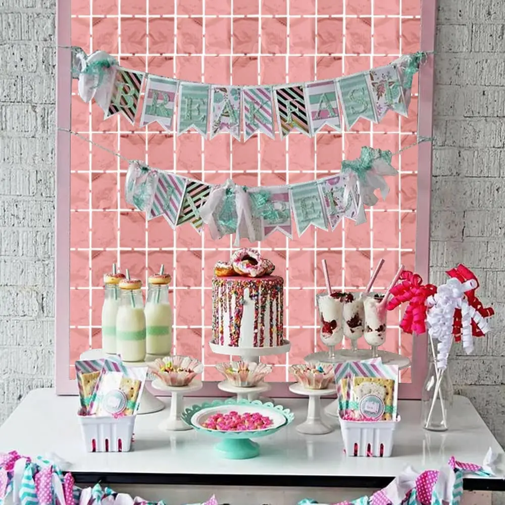2 Pcs Rose Gold Foil Fringe Square Curtain Photo Props Backdrop Wall Wedding Bchelorette Party Decorations