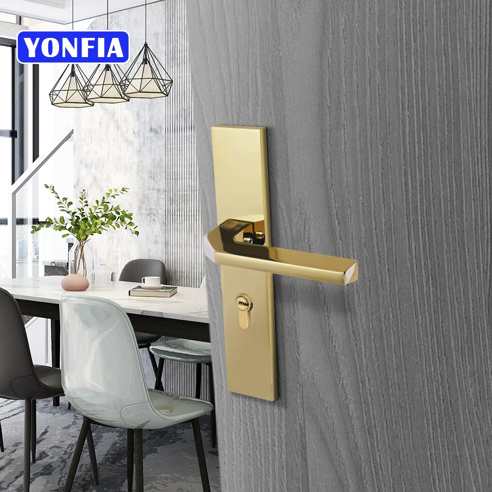 YONFIA 8090P11 American Gold Mute Bedroom Door Lock with Keys Security Entrance Door Handle Lock Anti-theft Interior Door