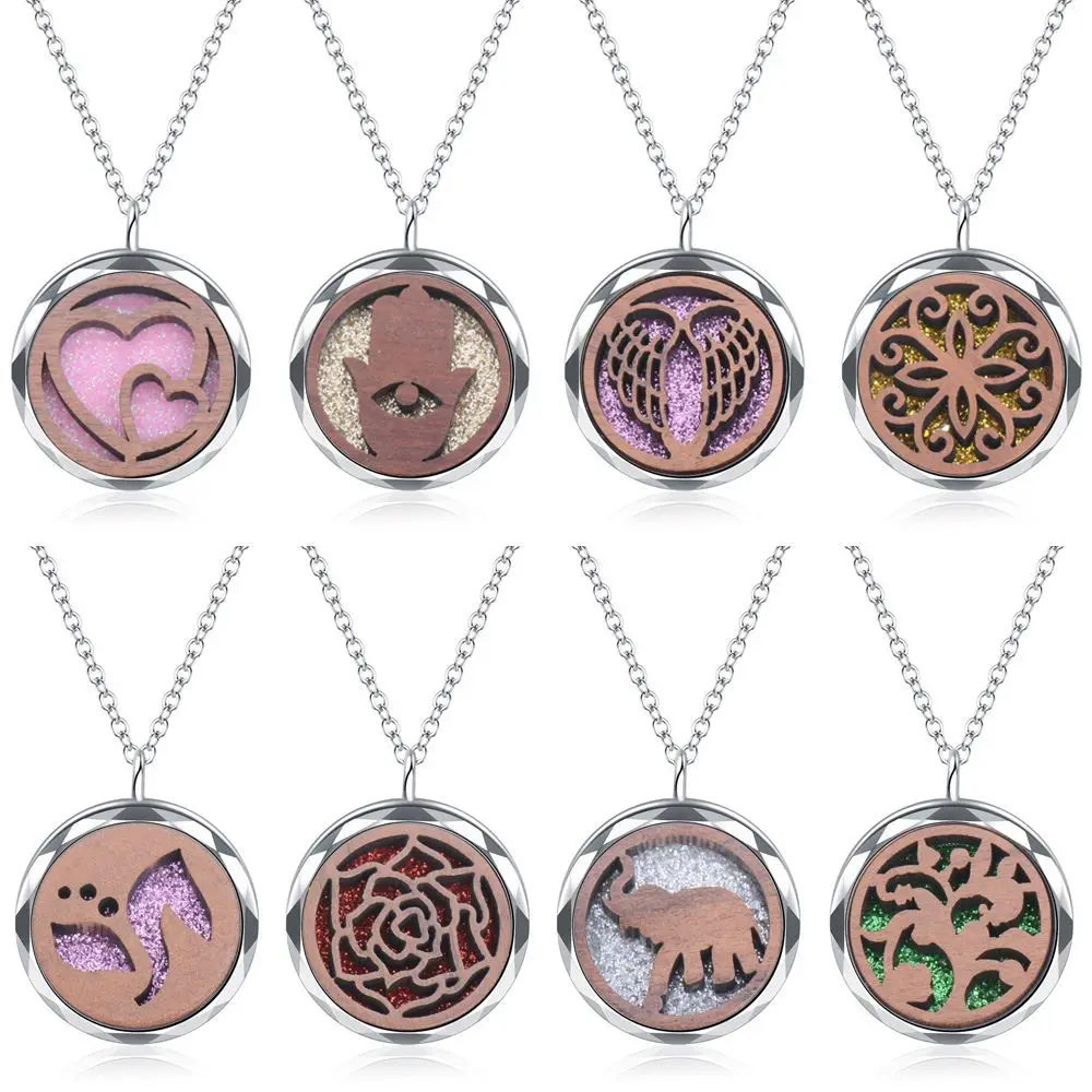 Energinox wooden Aromatherapy Jewelry Locket Buckle Perfume Essential Oil Diffuser Necklace