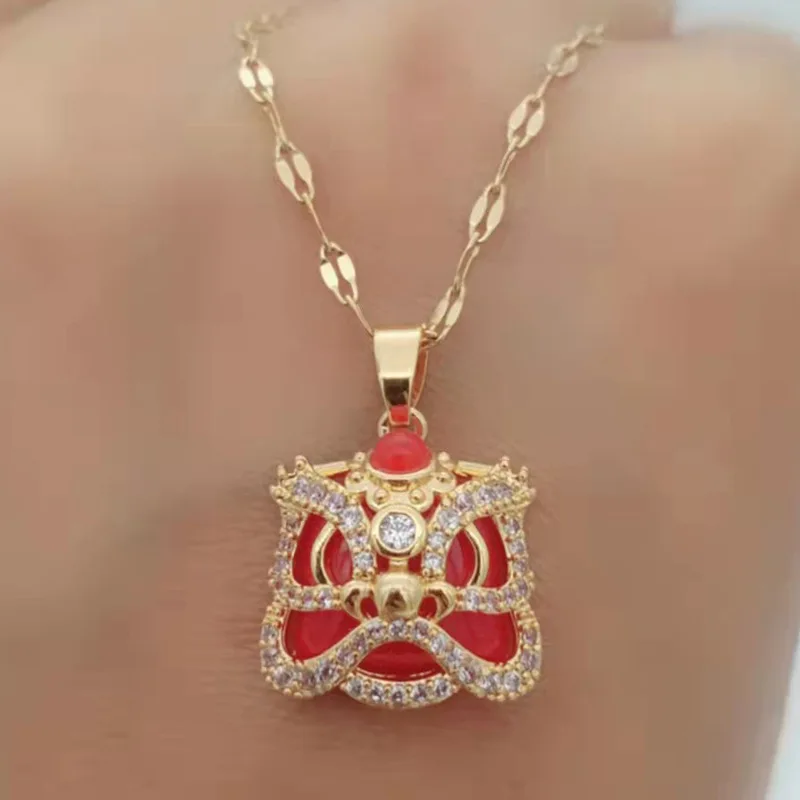 Chinese style male lion head female retro ethnic style jade jewelry national tide collarbone chain