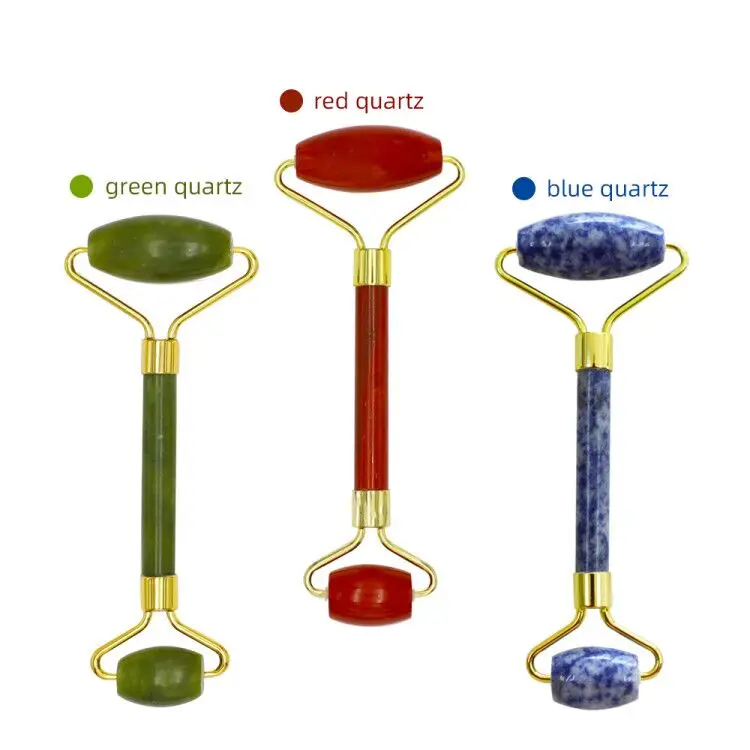 Wholesale high quality jade rolling roller kit massager vibrating natural rose quartz face roller facial jade roller for face