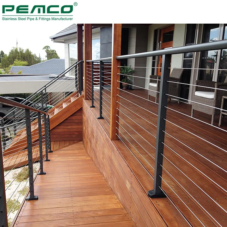 Outdoor Stair Modern Black Metal Stainless Steel Tension Cable Wire Balustrade Railing Rope For Deck