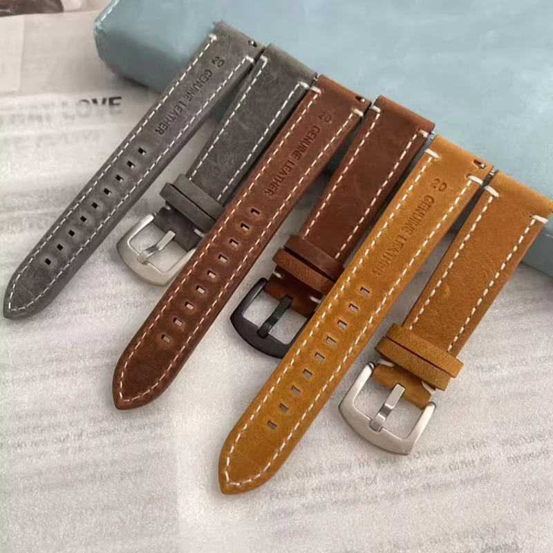 20mm Retro Genuine Leather Matte Leather Strap Quick Detachment