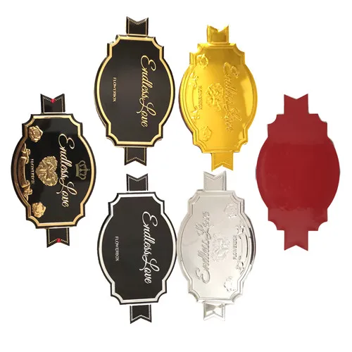 
bulk wine label maker rose gold letter etching 3D round sticker label metal 