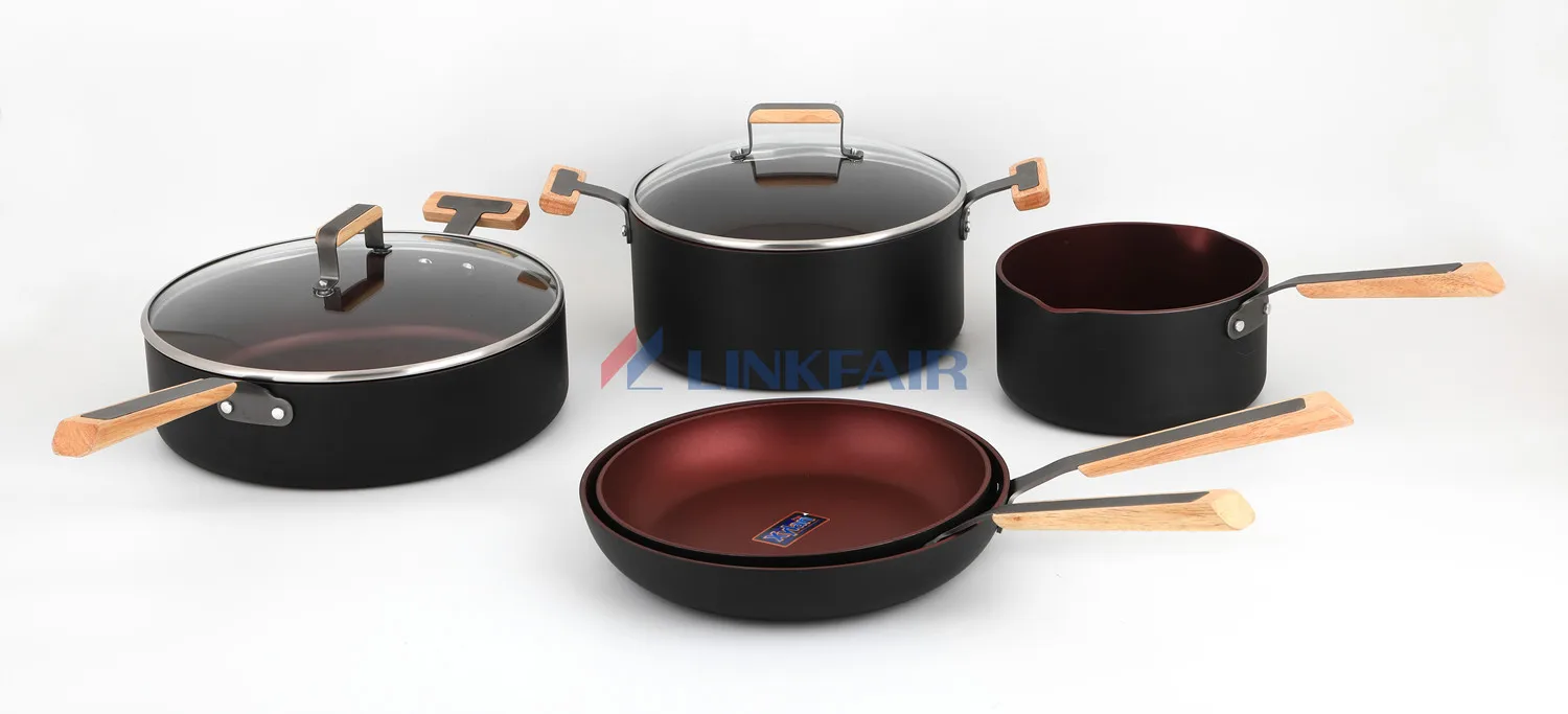 Linkfair 7-Piece Non Stick Aluminum Cookware set red saucepan/dutch oven/saute pan/frypan for wholesale