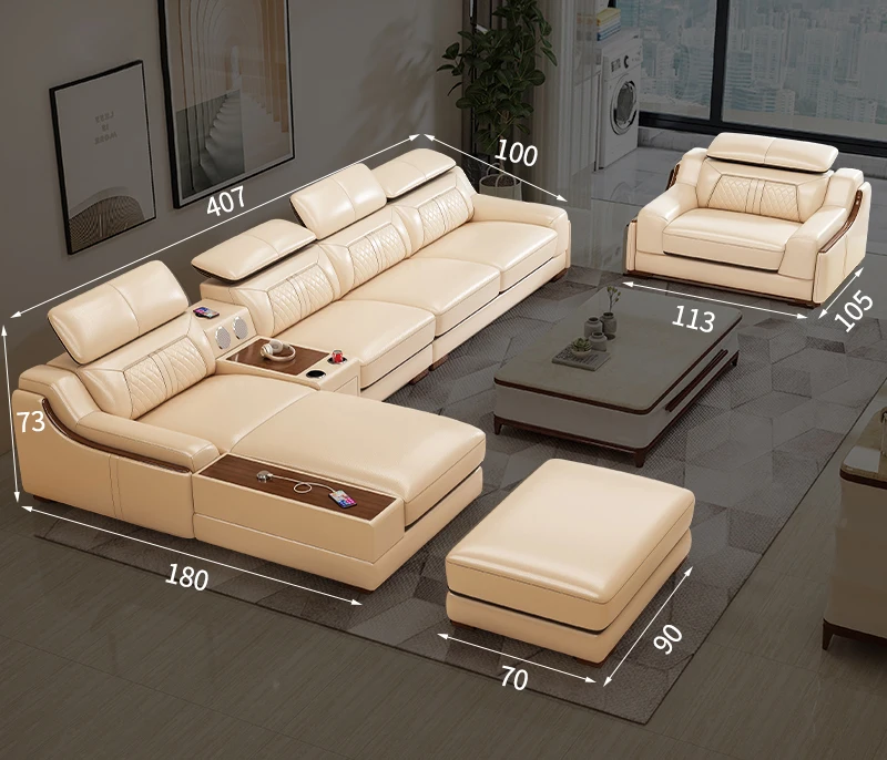 Hot selling modern style home furniture  big size Modular Deluxe L Shape Corner Couch sectional leather sofa set