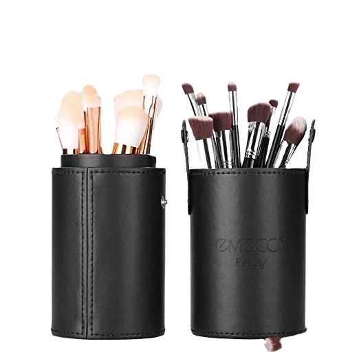 Custom Make Up Cosmetic Bag Travel Acrylic Lid Cylinder Leather Sets Organizer Makeup Brush Holder