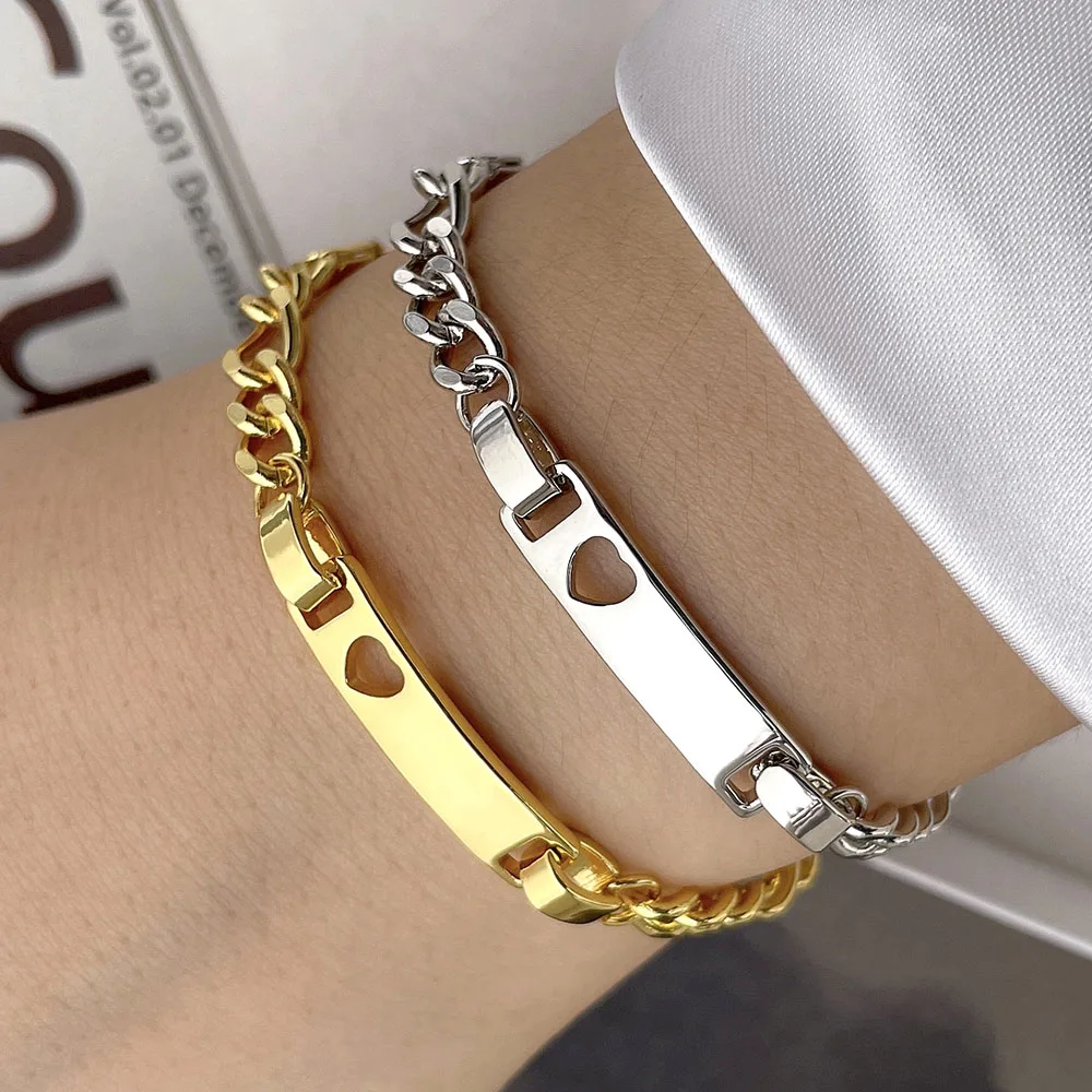 2023 hot sale customization logo name 925 sterling silver kids girlfriend gift cute heart style honey silver bracelet for women