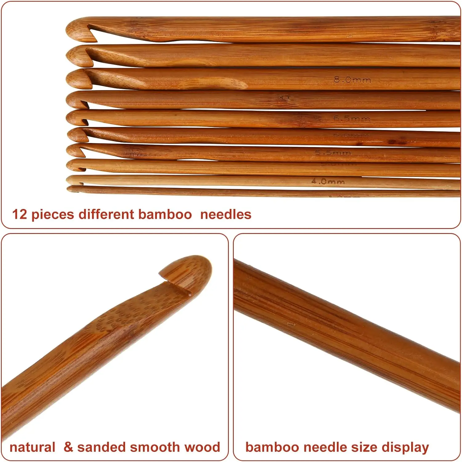 Wooden Crochet Yarn Bowl, Yarn Knitting Bowl with 12 Pcs Bamboo Crochet Hooks for Crocheting, Gift for Mom Grandma