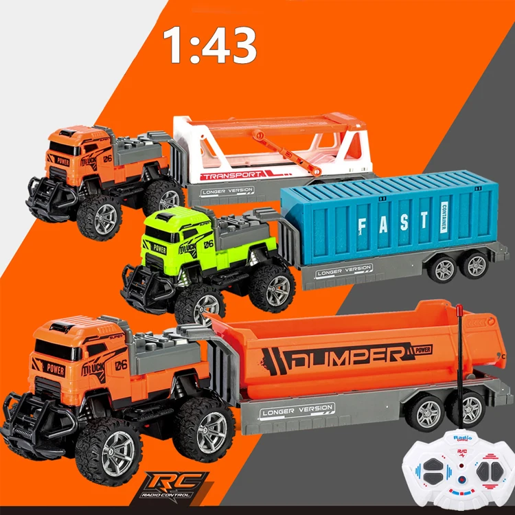 1/43 Toddler USB Charging Light RC Truck Carrier Toy Construction Remote Control Car Transport Truck Toy for Kids