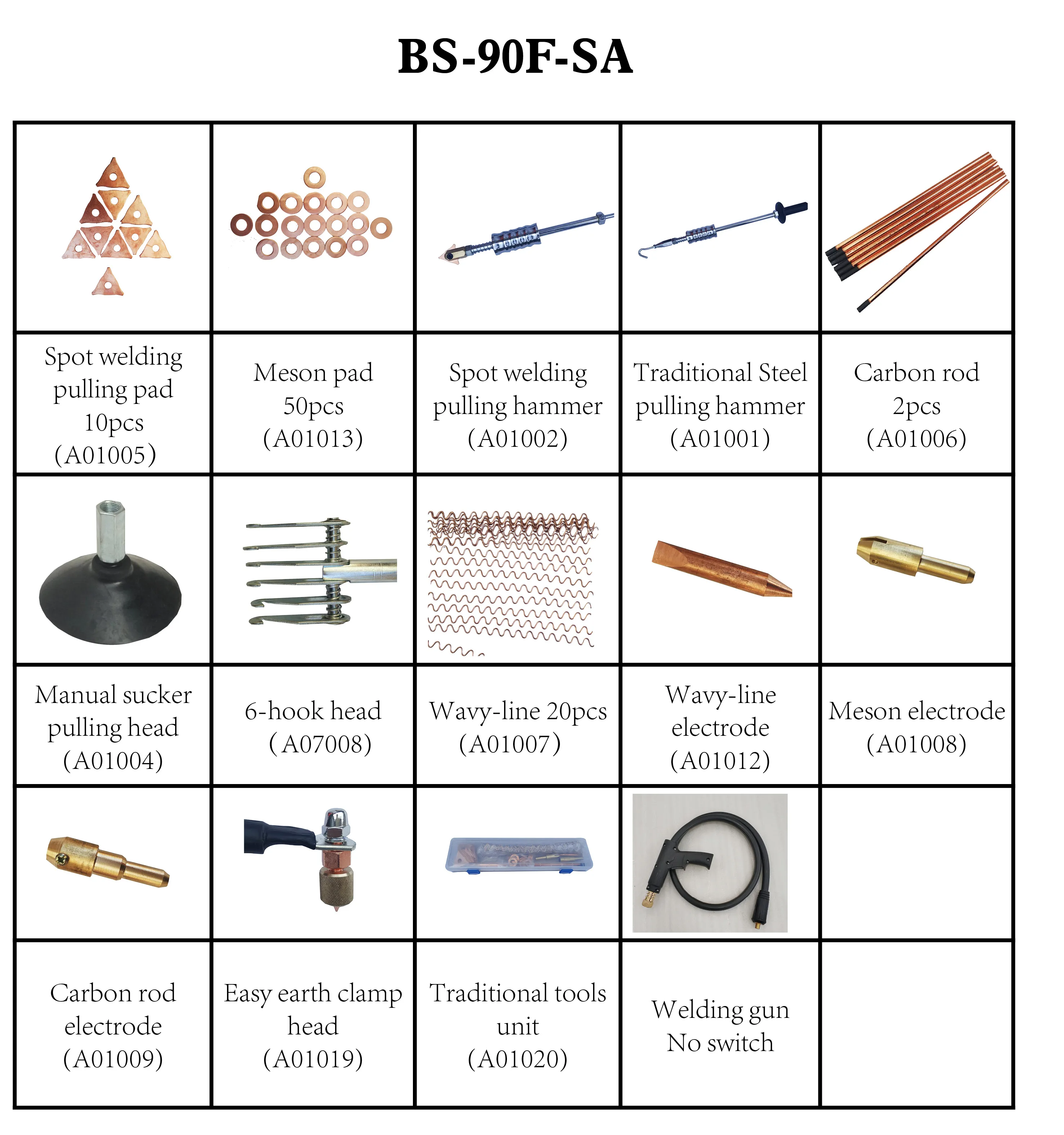 Автоматическая вмятин комплект точечной сварки запасные части для ремонта кузова автомобиля системы BS-90F-SA