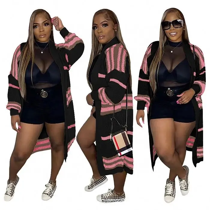 T1225-fall fashion luxury cardigan for women plaid long sweater cardigan women