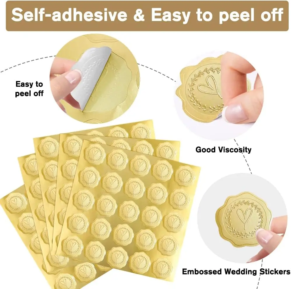 Wholesale Raised Floating Gold Sealing Stickers Matte Silver Embossed Adhesive Stickers Logo Labels For Envelopes