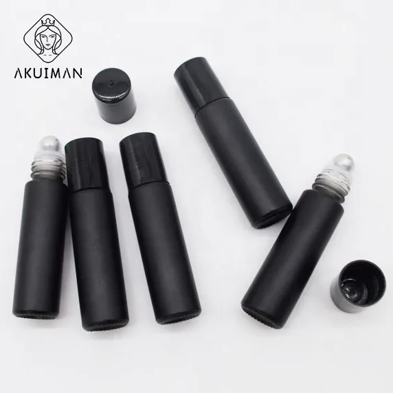 10 ml small y oung living perfume roll-on bottle 10ml frosted matte black crystal essential oil roller ball roll on glass bottle
