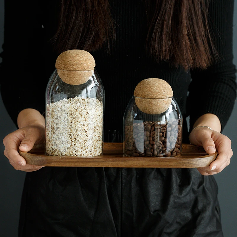 
Customized Glass Jar with Airtight Seal Wood Lid Ball Clear Candy Jar Mason Jars Food Storage Canister for Serving Tea Coffee 
