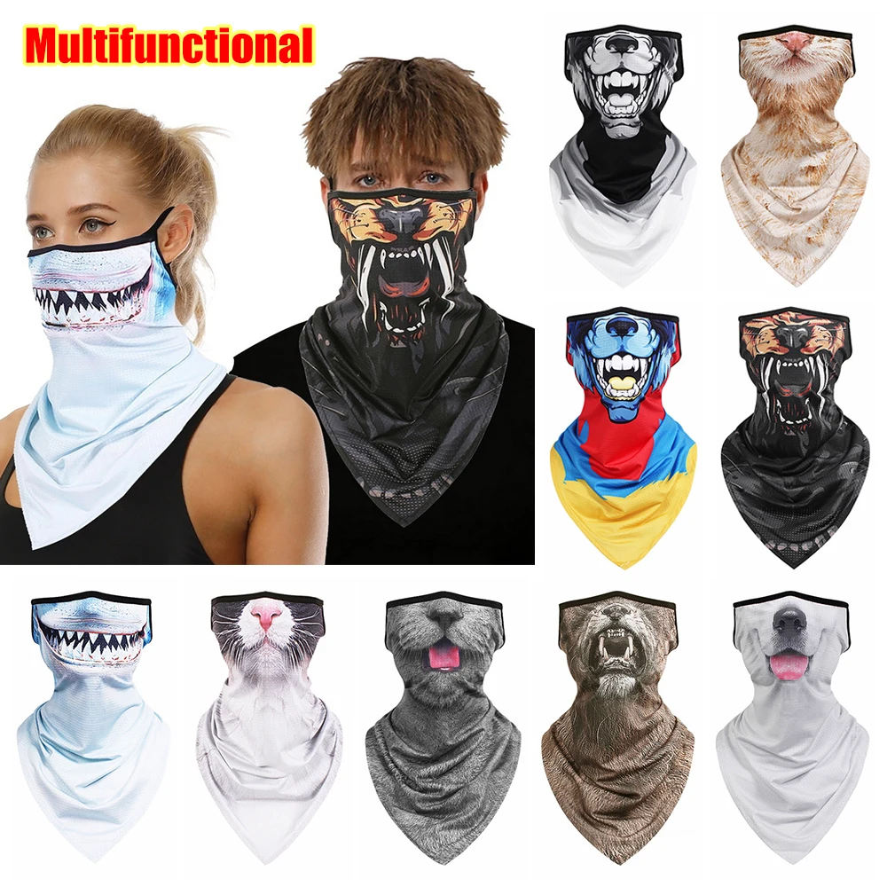 
Fashion Neck Tube Scarf with Ear Loops Windproof Face Mask Ski Halloween Costume 3D Animal Printed Bandana Cycling Hiking 