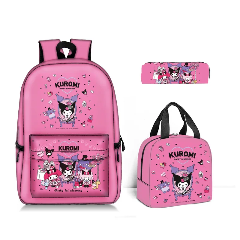 Kawaii Sanrioed students schoolbag Kuromi three-piece set Backpack My melody Large Capacity Student Schoolbag YY104