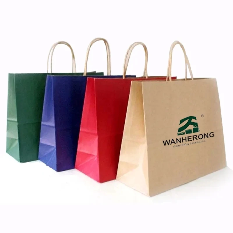 Recyclable kraft brown white paper bag with your own logo food packaging takeaway bolsas de papel paper bags with handles