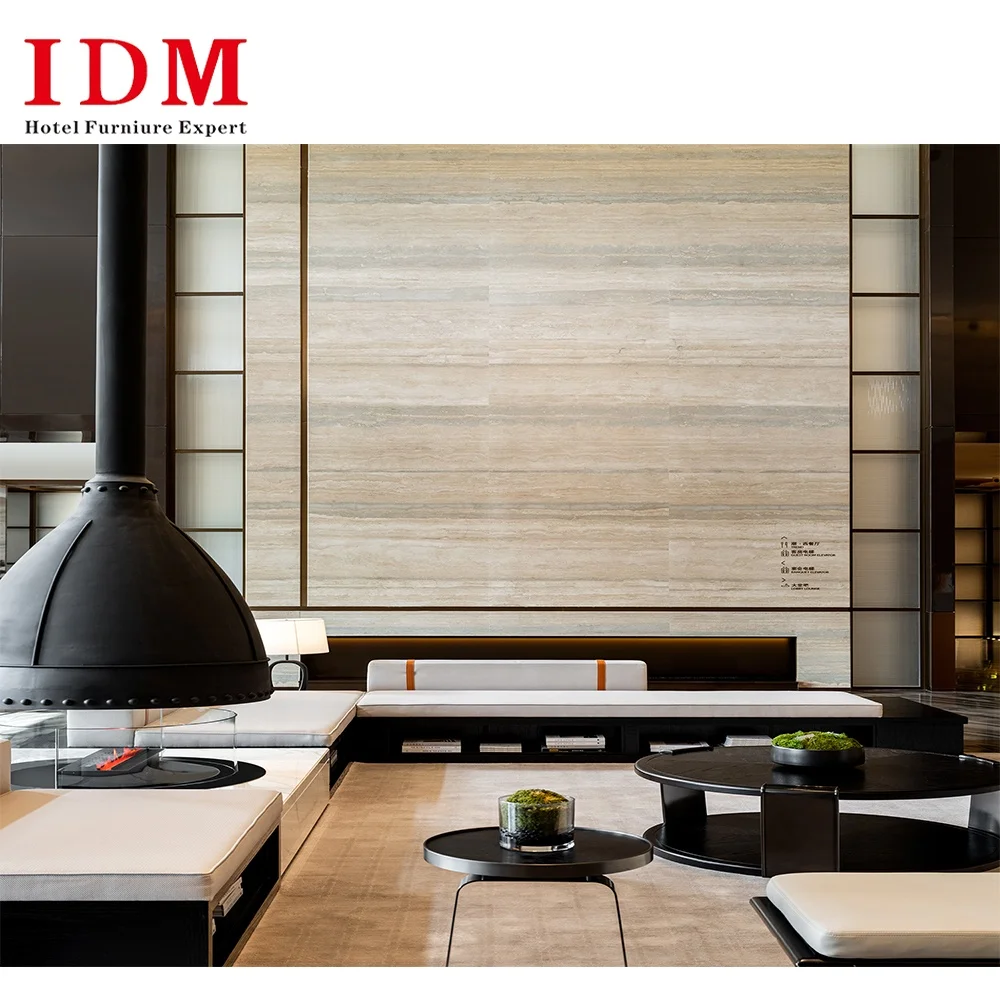 European American Style Modern Hotel Reception Sofa Furniture Wooden Armchair Full Set Hotel Lobby Furniture