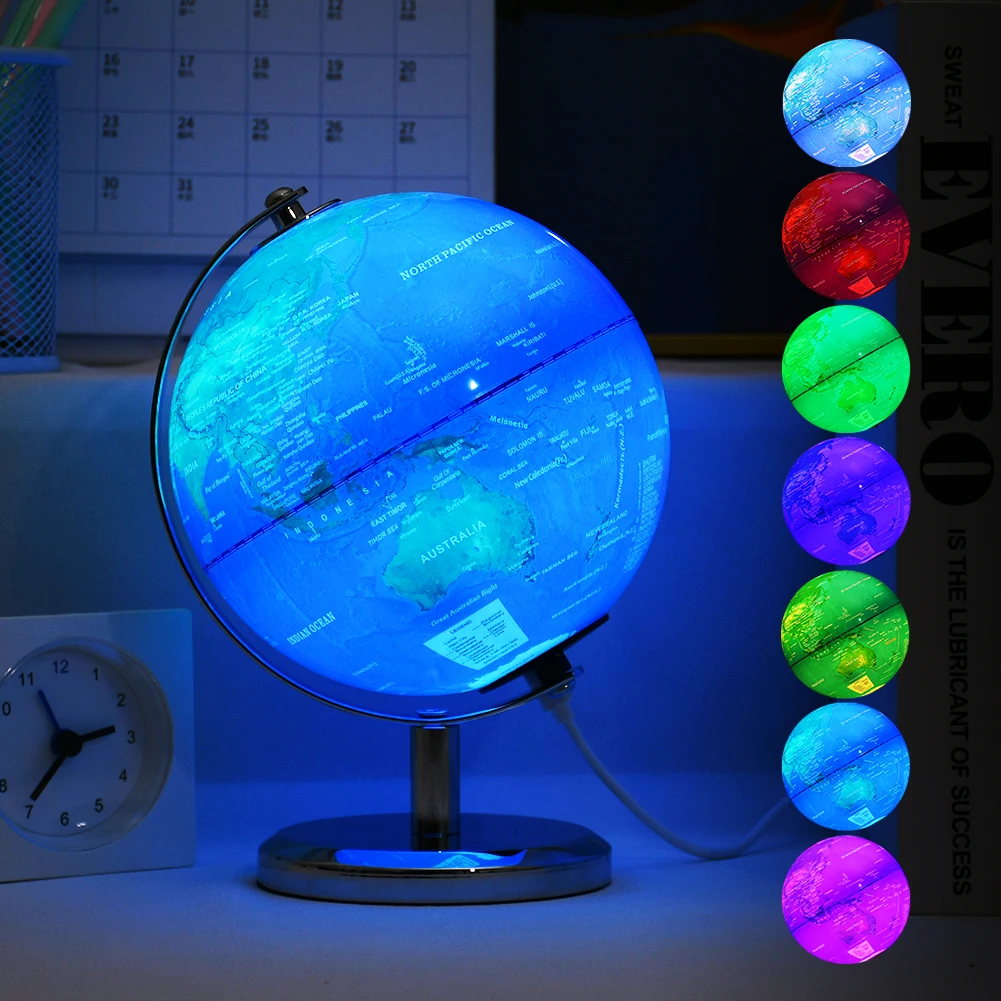 14CM metal frame plastic geography education globe earth world map globe light lamp for decor kids teaching tool