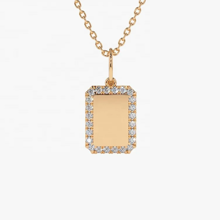 Wholesale 14/18K Gold Plated Vermeil 925 Sterling Silver CZ Paved Engravable Dog Tag Charm Pendant Fine Jewelry Blank Necklaces