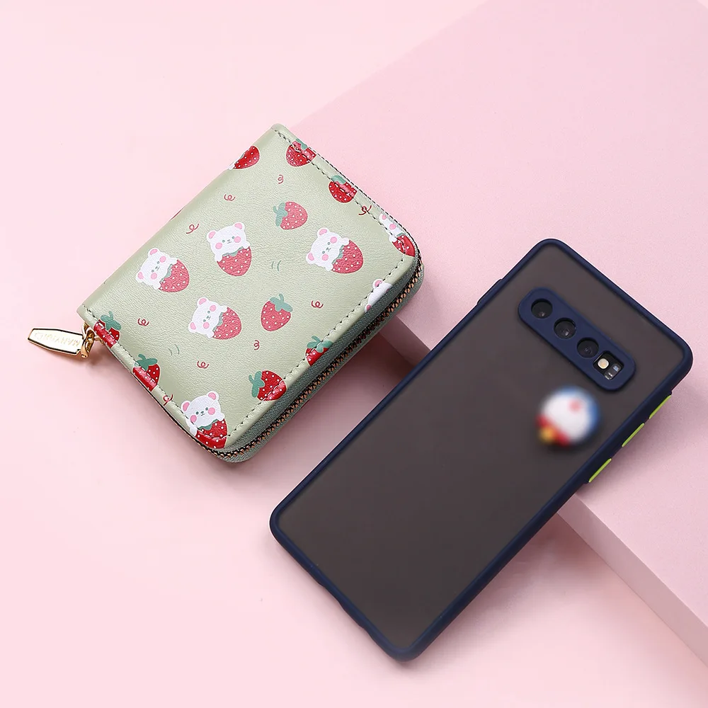 Short Wallet Strawberry Print Card Bag Student Small Fresh Clutch Purse Wholesale Mini Cute Female Girl Wallets
