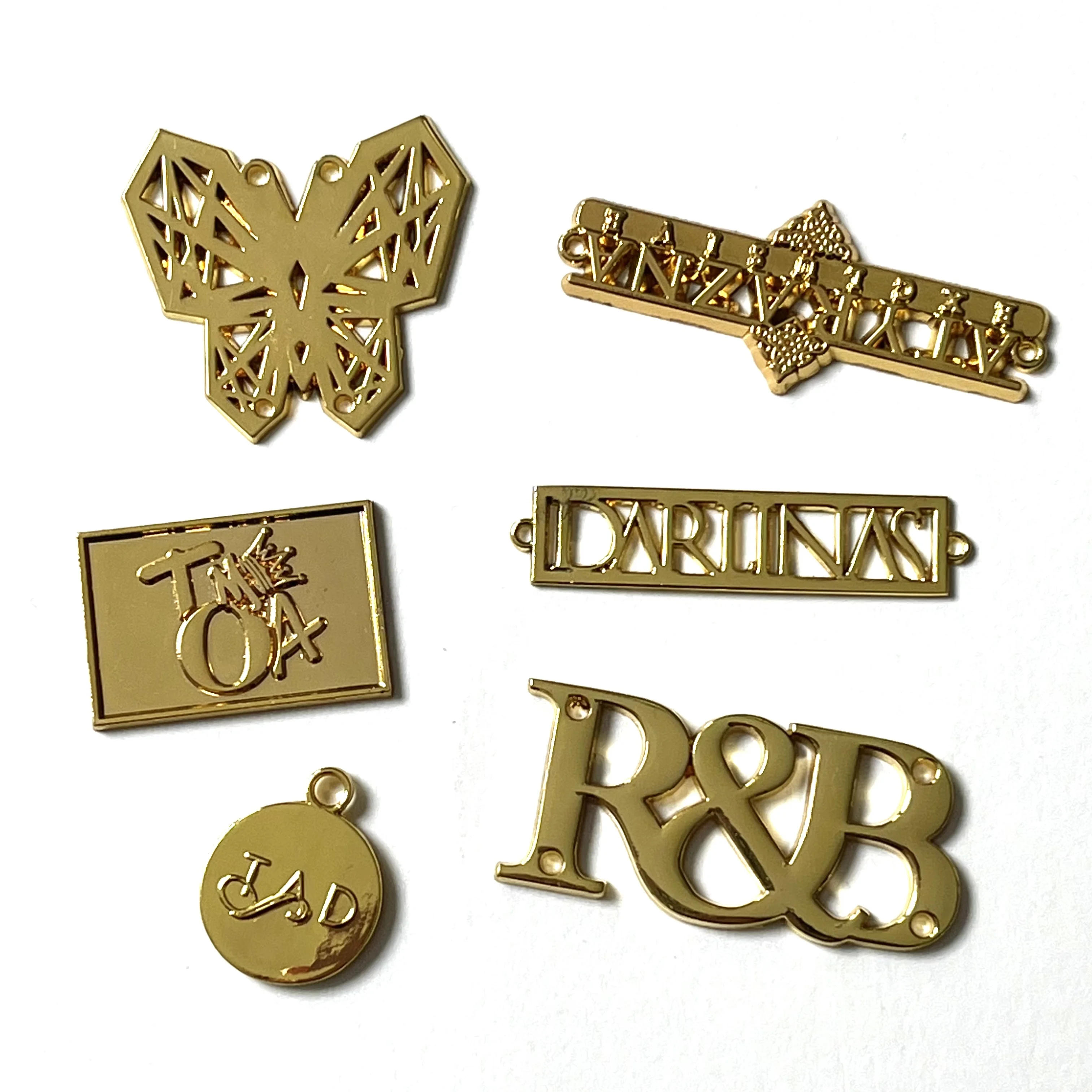 Fashion design engraved brand name custom metal logo labels tag for clothing