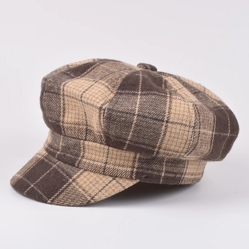 Men and Women British Retro Plaid Beret Outdoor Leisure Octagonal Painter Hat Classical Ladies Dress Cap Hombre Gorras Mujer