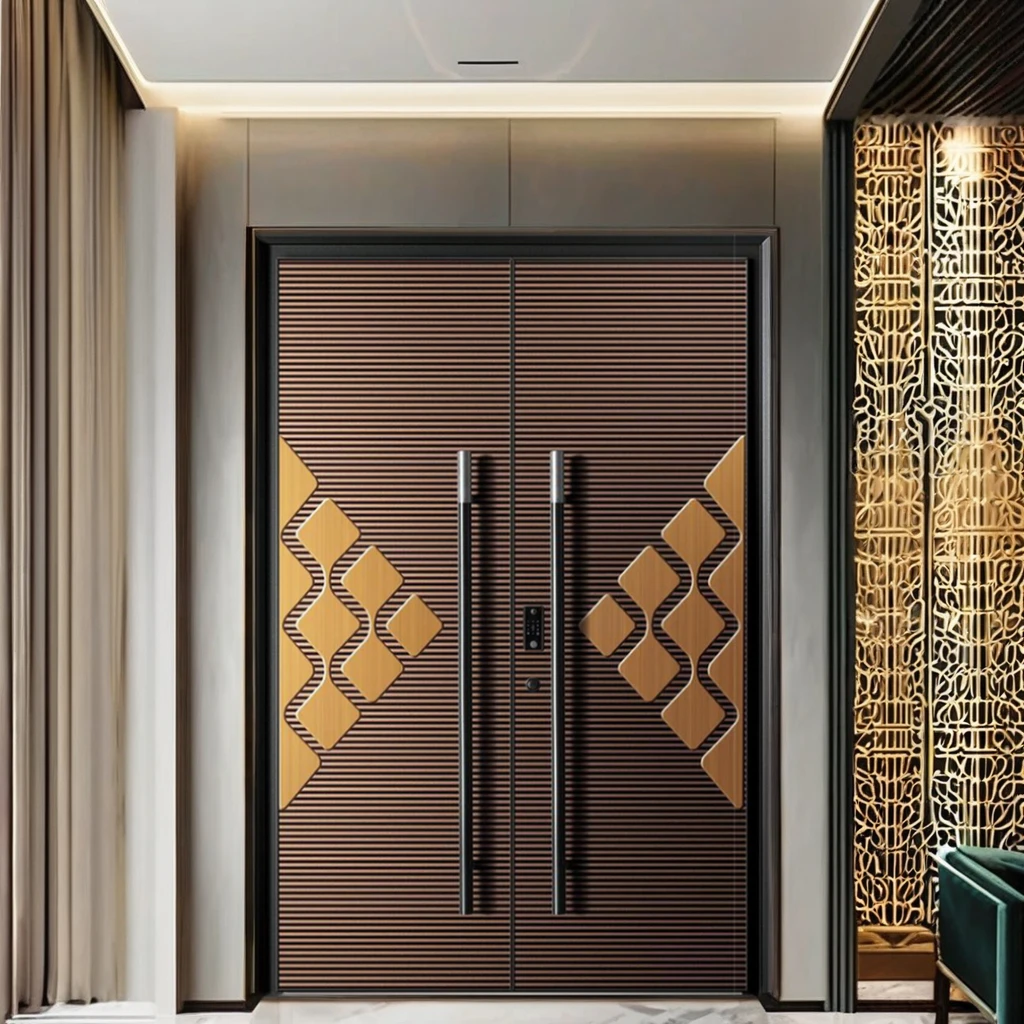 Chinese modern solid wood irregular surface cast aluminum entrance doors for house woodenr front entry door and exterior door