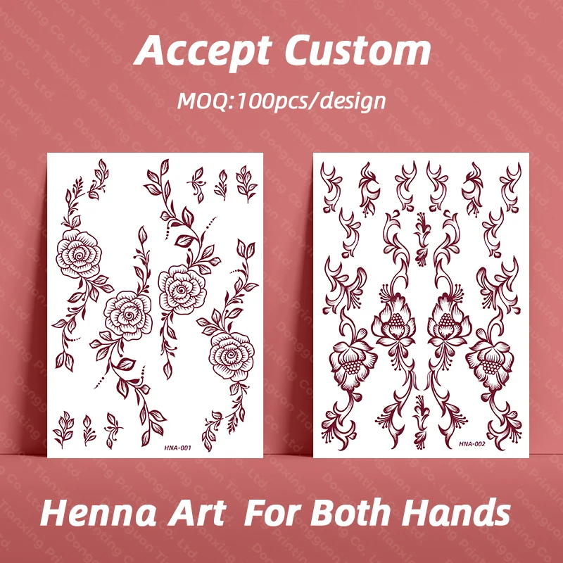 High Quality Red Brown Mehndi Waterproof Temporary Henna Tattoo Stickers For Hand