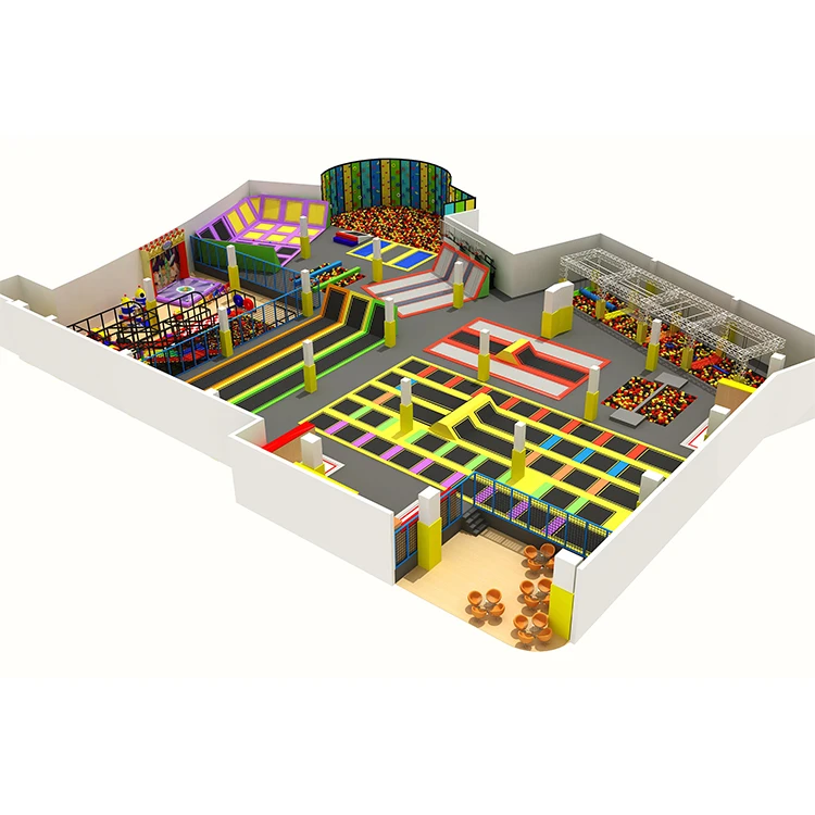 Climbing wall indoor trampoline park playground, free jumping commercial adult trampoline park