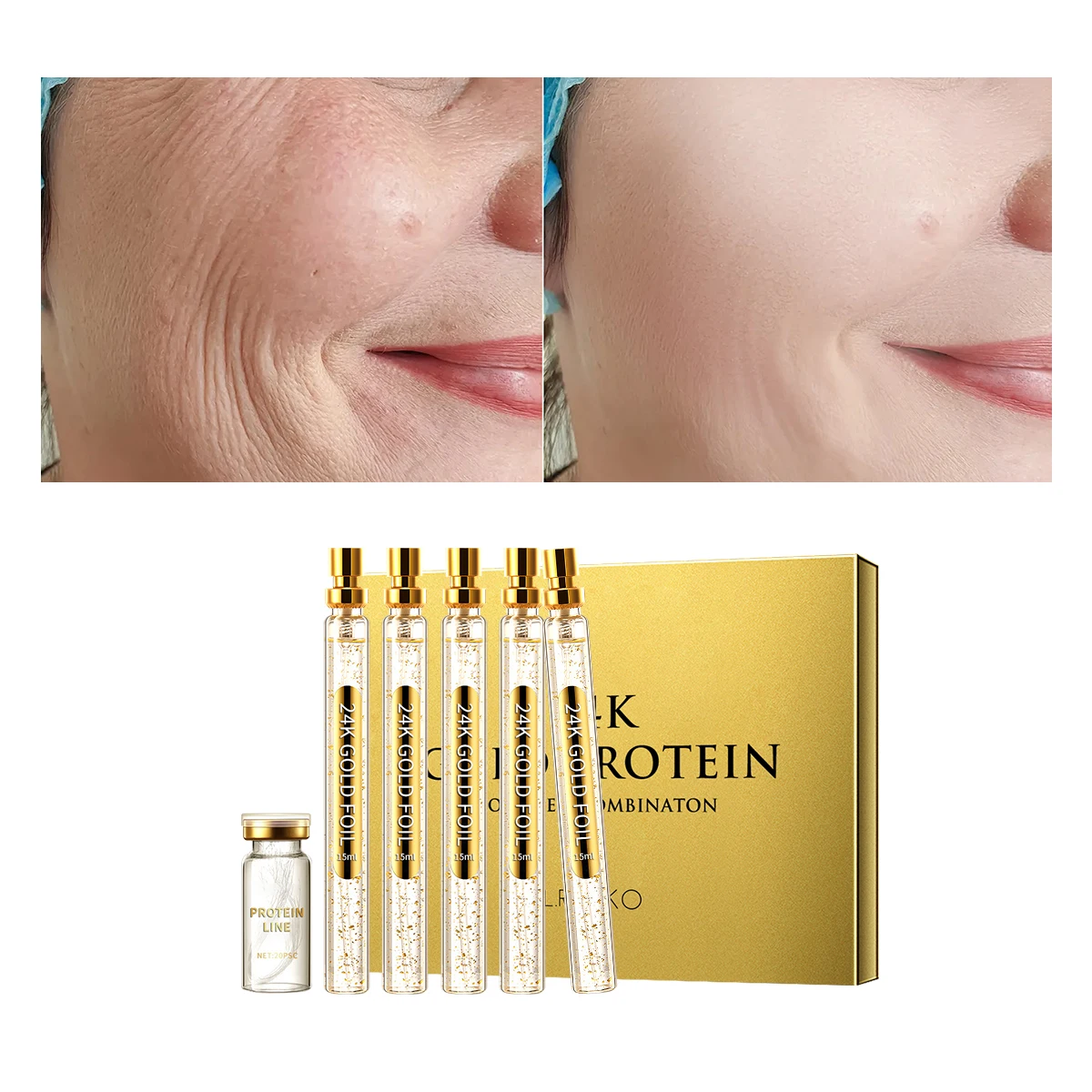 Private Label Whitening Anti Aging Revitalizer Serum Pure 24K Gold Collagen Skincare Set Korean Skin Care  Sets Products