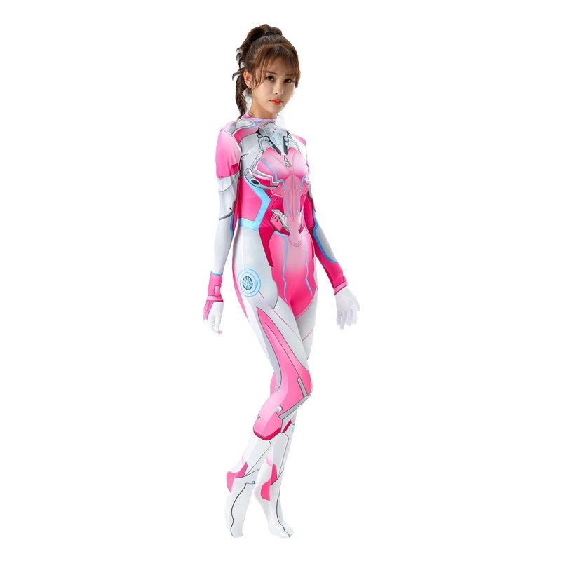 Future Sence Female Halloween Party Jumpsuit Pink Long Sleeve Full Body Suit Peace Dream Rocket Design TV Movie Cosplay Costume