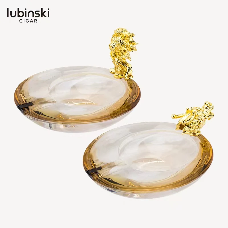 Lubinski Crystal Electroplated Copper Faucet Lion Head 18k Gold Single Cigarette Slot Large Capacity Cigar Ashtray