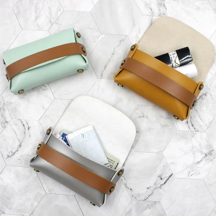 Minimalist lipstick pouch pu leather cards case organizer envelope cash wallet coin purse earbuds holder cosmetics storage bag