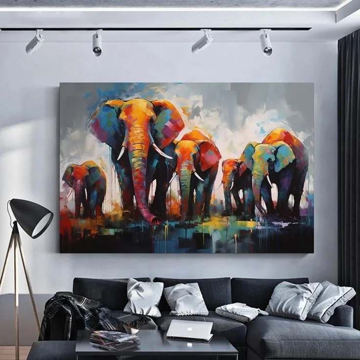 Modern Hand-Painted Oil Painting on Canvas Abstract Elephant Wall Art Stylish Modern Abstract Animal Scenery