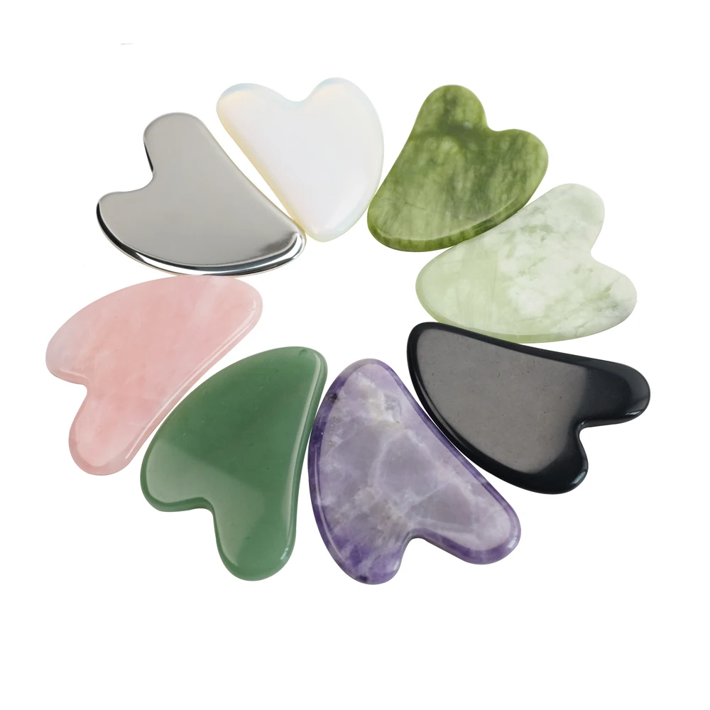 100% натуральный нефрит Gua Sha A + качественный розовый кварц инструмент для лица Guasha каменный набор инструментов массажа