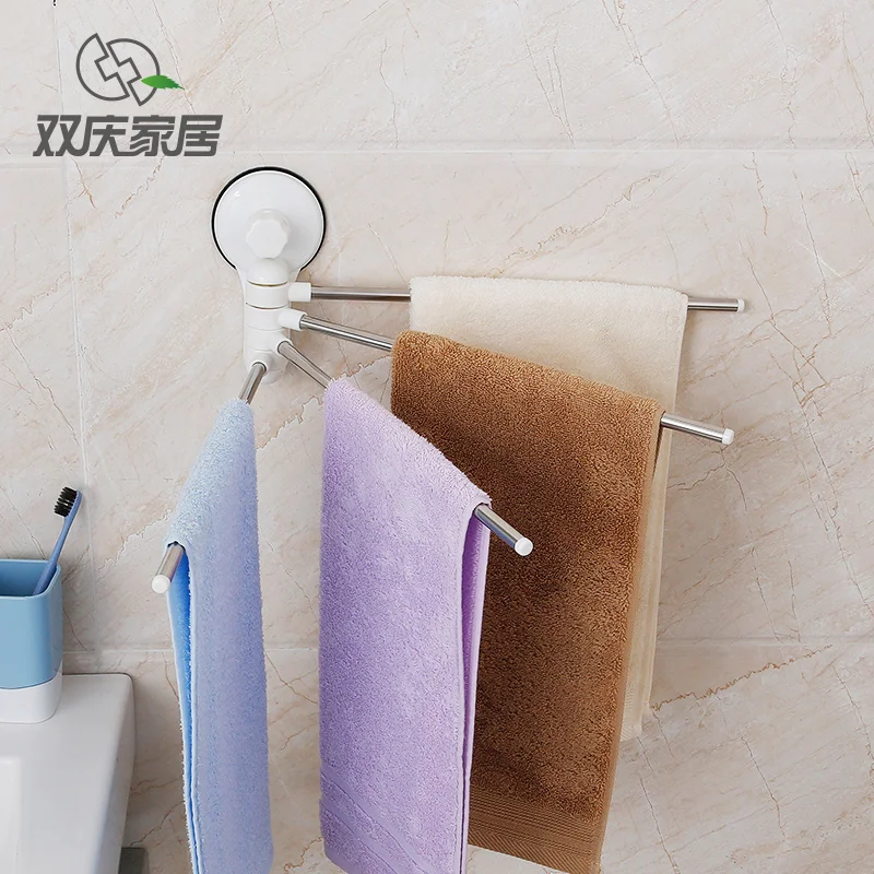 Wall-Mounted 4 Bar Hanger Double Suction Cup Towel Rack Wall Mounted Bathroom Dryer Rack Clothes and Towels