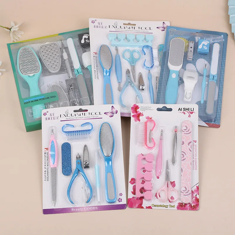Manicure Pedicure Beauty Tool Kit 6 in 1 Multifunctional Nail Clipper Trimming File Cleaning Brush Set for Home Care
