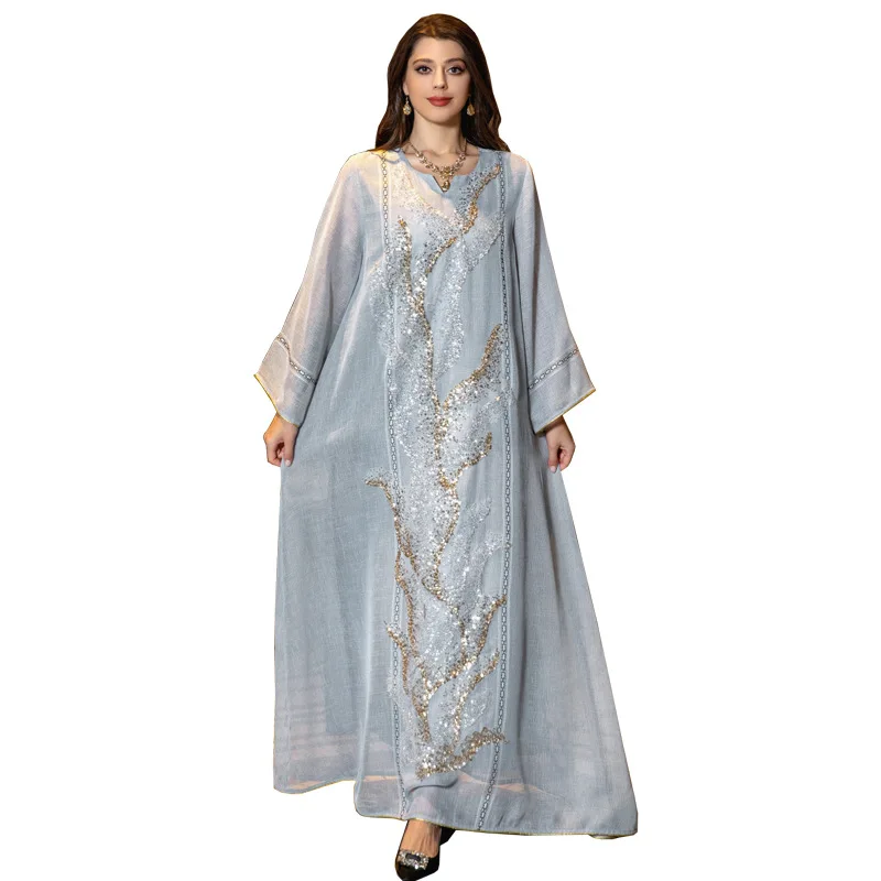 Muslim Robe Sequined Embroidered Reception Evening Dress Dubai Long Muslim Evening Wedding Dress