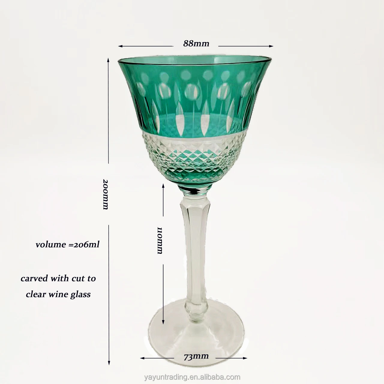 Parties Essential Wine Glass Cut To Clear Green Color Handmade Carved Vintage Goblet Drinking Glass Stemware