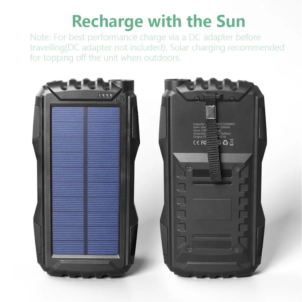 Открытый Портативный 25000 мАч power bank зарядное устройство на солнечной батареи для мобильного телефона водонепроницаемый солнечное портативный модуль мобильные портативные зарядные устройства