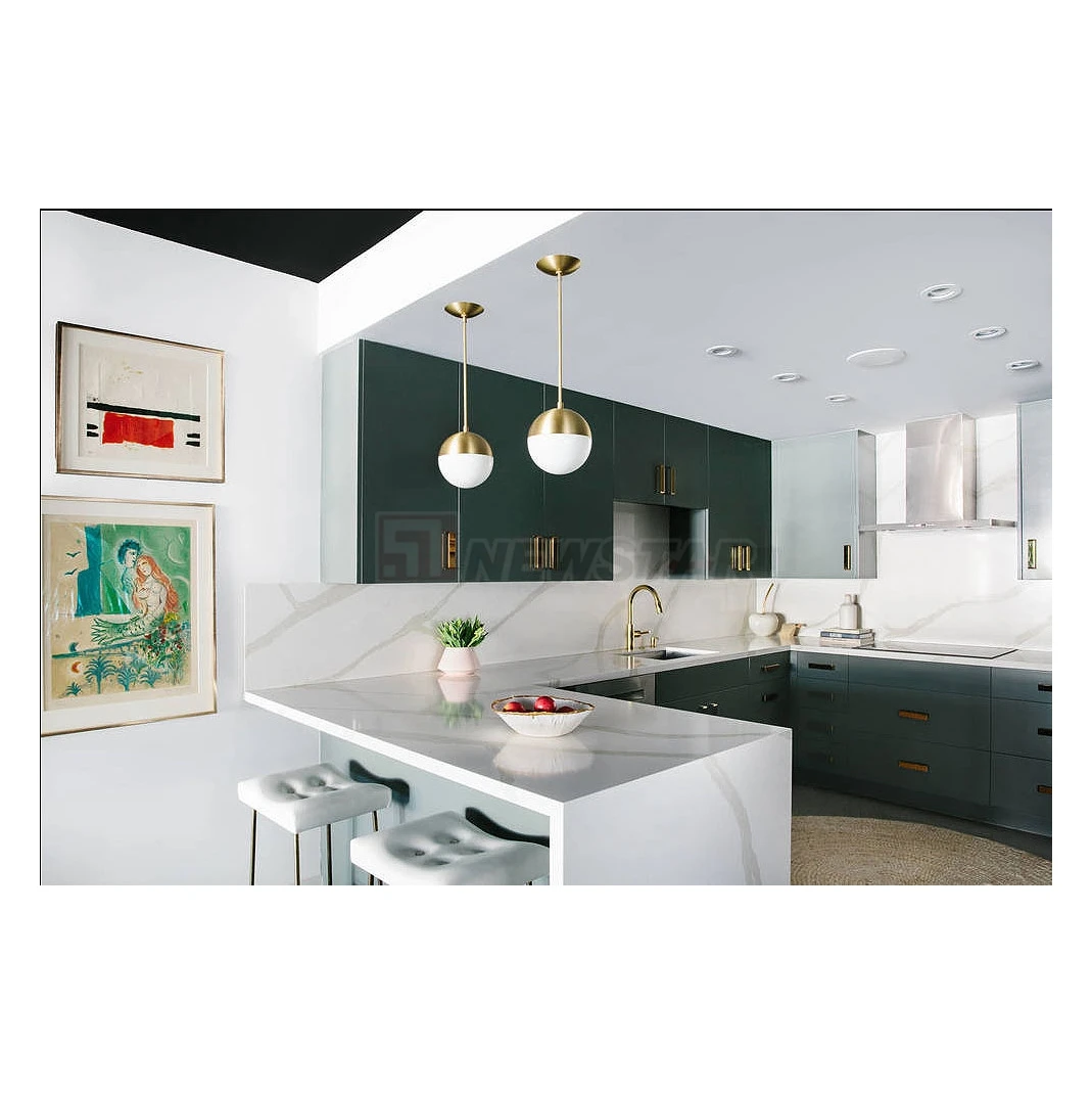 Newstar Natural Calacatta White Marble Custom Kitchen Stone Worktops Desk Tops Flat Edge Granite Countertop Vainty Desk Top
