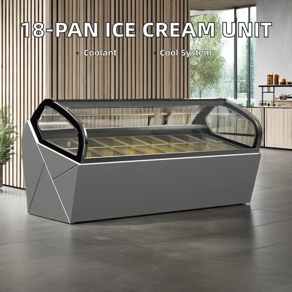Commercial 18-Pan LED Display Freezer Single-Temperature Supermarket Refrigerator Cooler for Ice Cream 220V Cooling/Cool Climate