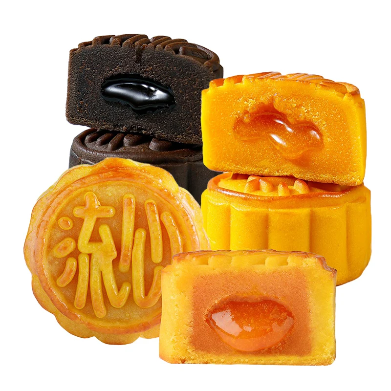 Cantonese style flavored matcha chocolate flowing heart mooncake asian snacks milk yellow sauce heart mooncake