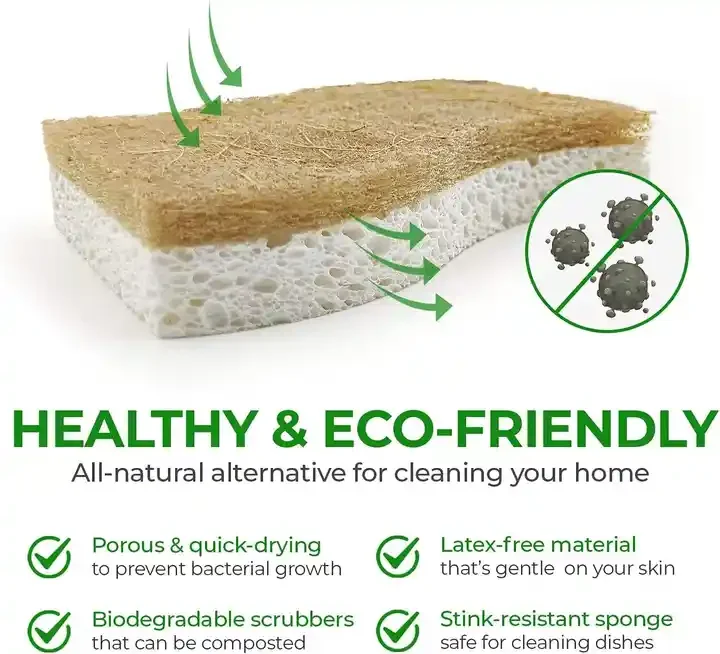 Custom Logo Natural  Cellulose Kitchen Dish cleaning biodegradable wood pulp coconut sisal sponge and Coconut Scrubber Sponge